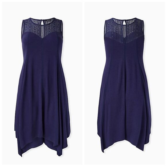 NEW Torrid Midi Jersey Trapeze Sleeveless Asymmetrical Hem Blue Dress Size 1X - Picture 1 of 10